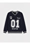 Ozmarka New Season Navy Blue Printed Oversize Women's Thick Sweatshirt - 5