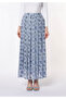 Blue Iris Patterned Pleated Crepe-Chiffon Long Skirt - 3
