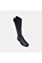 Women's Black Leather Boots with Metal Buckle Belt Detail - 7