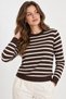 Brown Striped Crew Neck Knitted Women's Sweater - 2