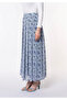 Blue Iris Patterned Pleated Crepe-Chiffon Long Skirt - 2