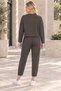 Women's Round Neck Textured Off-Shoulder Sweatshirt and Ankle-Length Pants Set Elastic Waist Lycra Flexible Pockets Sporty Stylish Two-Piece Combination Brown - 3