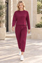 Women's Round Neck Textured Off-Shoulder Sweatshirt and Ankle-Length Pants Set with Elastic Waist, Lycra, Flexible Pockets, Sporty Stylish Two-Piece Combination in Burgundy - 6
