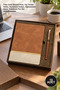 10 Pieces Soft Leather Notebook and Metal Roller Pen Set – Tan Gold Patterned Box, Vip Thermo Notebook, Corporate Gift, Teachers' Day, Notebook Pen Set