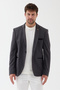 Angelos Men's Dark Gray Cotton Blended Stretch Fabric Dobby Mono Collar Sport Slim Fit Blazer Jacket - 6
