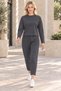 Women's Round Neck Textured Off-Shoulder Sweatshirt and Ankle-Length Pants Set with Elastic Waist, Lycra, Flexible Pockets, Sporty Stylish Two-Piece Combination Anthracite