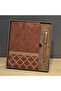 3-Piece Boxed Leather Patterned Notebook Pen Set – Teacher's Day Gift Set, Metal Rollerball Pen, Brown Vip Notebook, Suitable for Printing, Gift Set Notebook Pen - 2