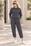 Women's Round Neck Textured Off-Shoulder Sweatshirt and Ankle-Length Pants Set with Elastic Waist, Lycra, Flexible Pockets, Sporty Stylish Two-Piece Combination Anthracite - 4