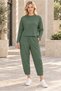 Women's Round Neck Textured Off-Shoulder Sweatshirt and Ankle-Length Pants Set Elastic Waist Lycra Stretchy Pockets Sporty Stylish Two-Piece Combination Green - 5