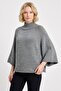 Women's Gray Stand Collar Bat Sleeve Oversize Knitwear Sweater - 4