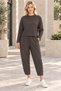 Women's Round Neck Textured Off-Shoulder Sweatshirt and Ankle-Length Pants Set Elastic Waist Lycra Flexible Pockets Sporty Stylish Two-Piece Combination Brown - 4