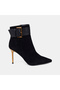 Women's Black Leather Belt Detailed Suede Stiletto Boots - 2