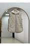 İclanur Metal Buttoned Zippered Hooded Inflatable Vest-En2219 Stone - 2