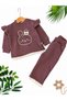 Baby Girl Rabbit Printed Ruffle and Lace Detailed Sweatshirt and Pants 2-Piece Set - 3