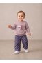 Simit Yaka Rabbit Printed Sweatshirt/Polka Dot Printed Wide Leg Sweatpants 3 Threaded Drawstring Set - 2
