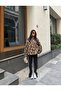 Women's Leopard Patterned Oversized Plush Sweatshirt with Half Zipper - 3