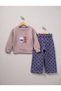 Simit Yaka Rabbit Printed Sweatshirt/Polka Dot Printed Wide Leg Sweatpants 3 Threaded Drawstring Set - 3