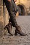 Brown Genuine Leather Boots Zippered Short Heeled Women's Boots - 3
