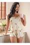 Women's Beige Teddy Bear Patterned Knitted Summer Shorts Set 5199