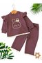 Baby Girl Rabbit Printed Ruffle and Lace Detailed Sweatshirt and Pants 2-Piece Set - 2