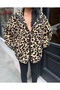 Women's Leopard Patterned Zippered Oversize Plush Sweatshirt - 7