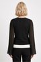 Women's Black V-Neck Low-Cut Transparent Sleeve Knitwear Sweater - 5