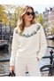 Ecru Crew Neck Embroidered Women's Knitwear Sweater