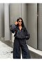 Women's Black Zippered Stripe Detailed Top and Bottom Set - 2