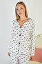 Bow Patterned V-Neck Pajama Set - 7