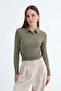 Polo Collar Gathered Blouse B06045