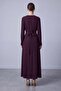 Buckle Belt Detailed Maxi Dress Burgundy 12722 - 3