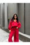 Women's Red Zippered Stripe Detailed Top and Bottom Set - 5