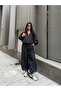 Women's Black Zippered Stripe Detailed Top and Bottom Set