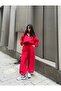 Women's Red Zippered Stripe Detailed Top and Bottom Set - 4