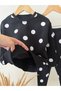 Girl's Polka Dot Leggings Set Black and White Printed Sweatshirt Pants 2-Piece Set - 4