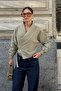 Women's Khaki Double-Breasted Collar Buckle Short Jacket