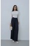Elastic Waist Draped Wide Leg Trousers Navy Blue - 4