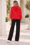 Women's Hooded Long Sleeve Low Sleeve Printed Lycra Stretch Sweatshirt and Elastic Waist Printed Lycra Stretch Trousers with Pockets Stylish and Sporty Red Black Two-Piece Set - 3