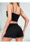 Women's Black Ribbed Strap Shorts Pajama Set 5042 - 4