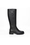 Black Leather Buckle and Rubber Detailed Women's Internal Zipper Boots