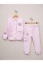 Pilot Collar Girls' Printed College Cardigan with Snap Pockets on the Front/Printed Ribbed Tracksuit 3-Piece Set - 2
