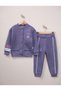 Pilot Collar Girls' Printed College Cardigan with Snap Pockets on the Front/Printed Ribbed Tracksuit 3-Piece Set - 3