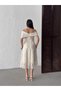 Lilia Ecru Madonna Collar 3D Floral Midi Evening Dress - 5