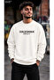 Men's California Malibu Beach Written Minimal Striped Graphic Printed Crew Neck Casual Regular Fit Sweatshirt