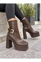 Women's Dona Brown Buckle 12 cm Platform Heeled Boots *2030* - 2