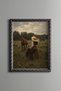 Young Woman with Straw Hat and Horses - Vintage Patterned Painting - Fine Model