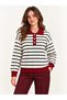 Asez Boutique Collar Buttoned Striped Long Sleeve Regular Fit Knitwear Sweater - 2