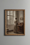 Woman at the Desk Beside the Window - Vintage Patterned Painting - Slim Model