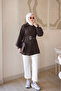Brown Waist Drawstring Belt Detailed Zippered Jacket - 2