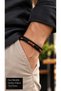 Malverin Embersequence Black Leather Men's Bracelet - Orange and Black Bead Sequence